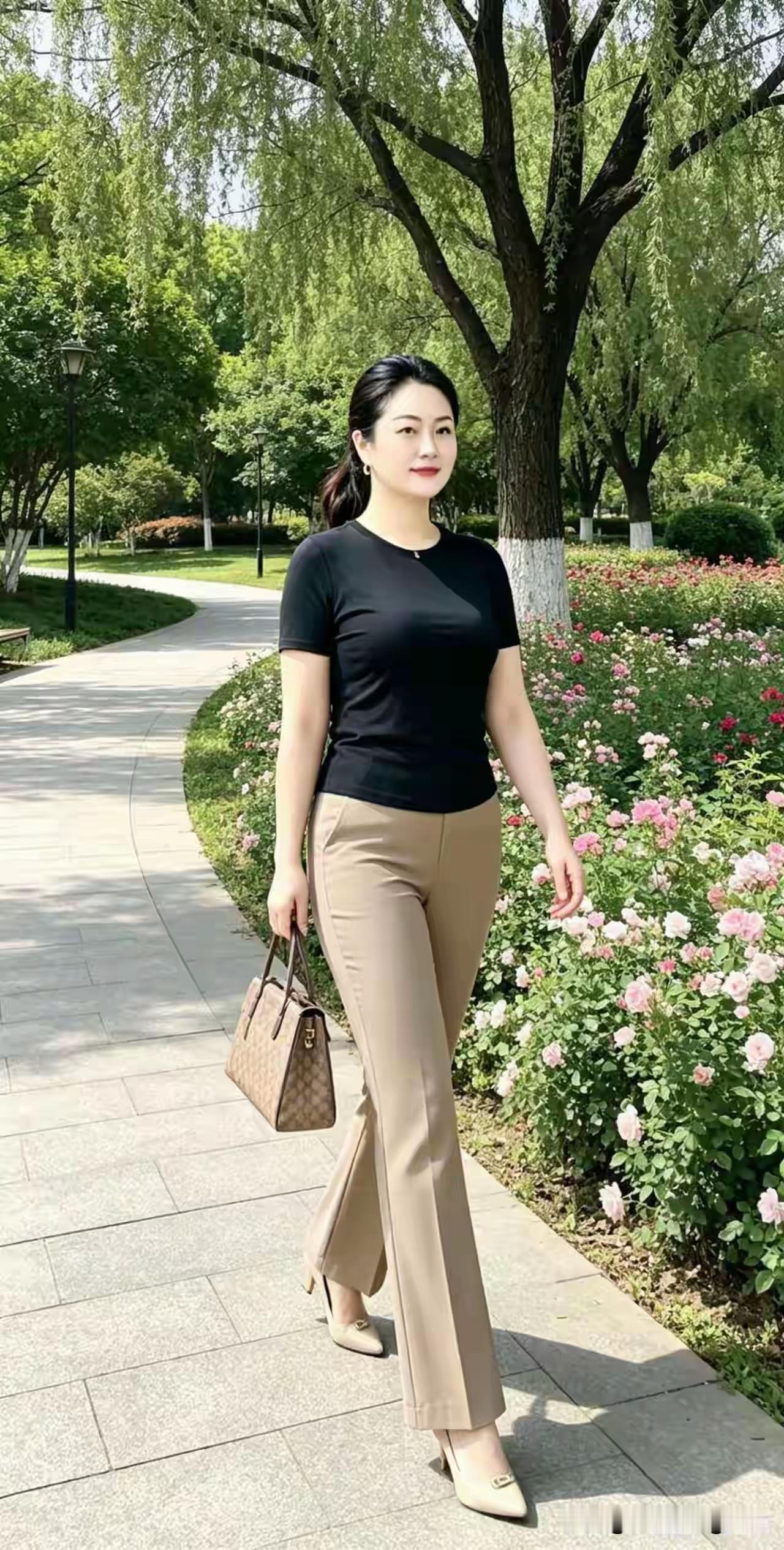 真的被这位女士的状态惊艳到了，一身简约穿搭大方又得体，举手投足满是温婉雅致的韵味
