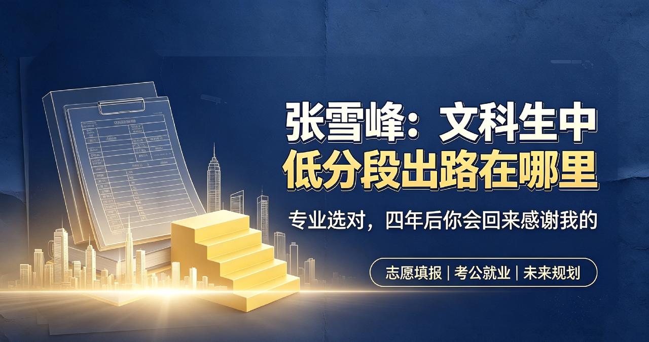 文科可选专业不多，张雪峰针对中低分文科生多次做过分享，把文科志愿填报的底层逻辑讲