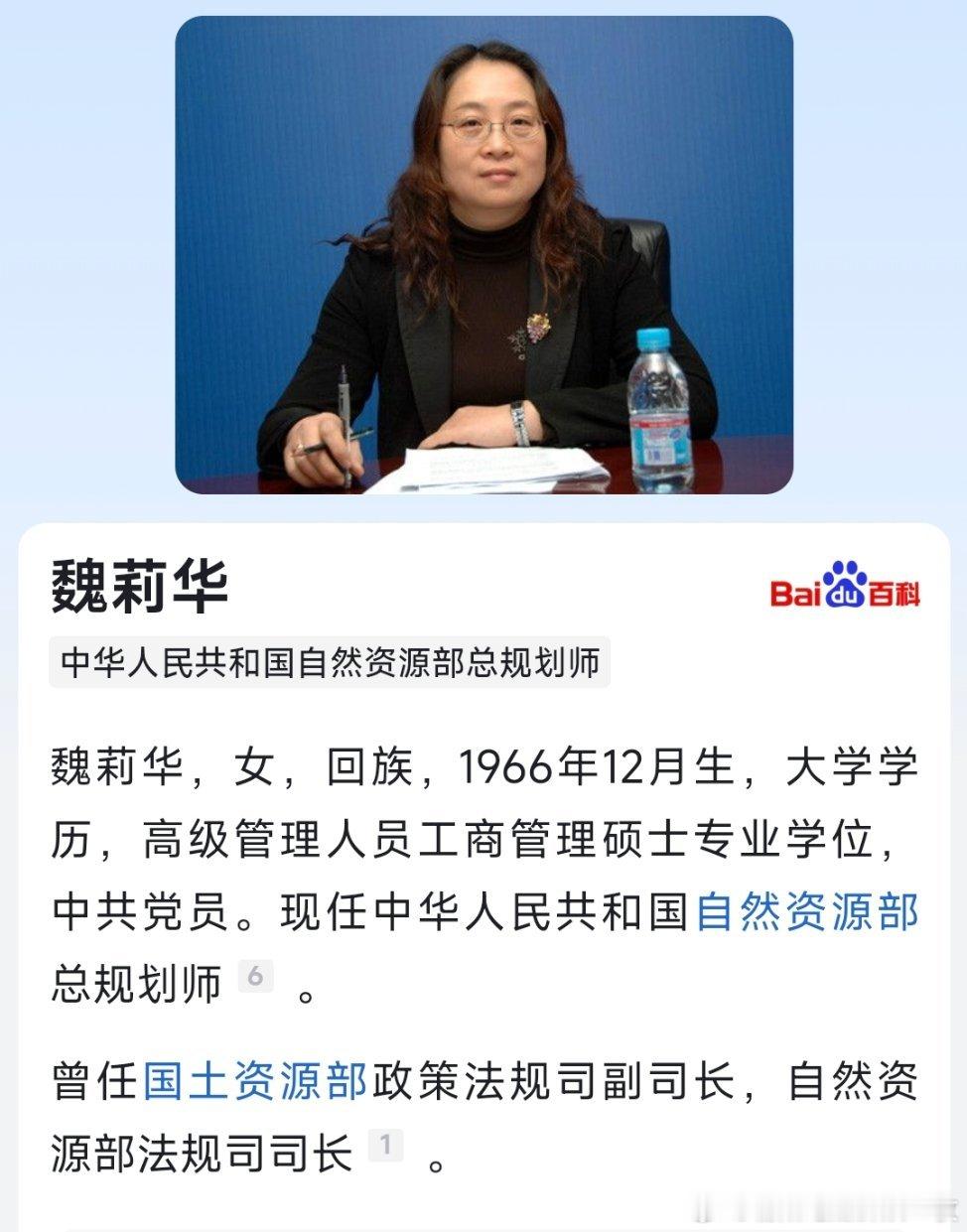 魏莉华已任自然资源部总规划师。​​​