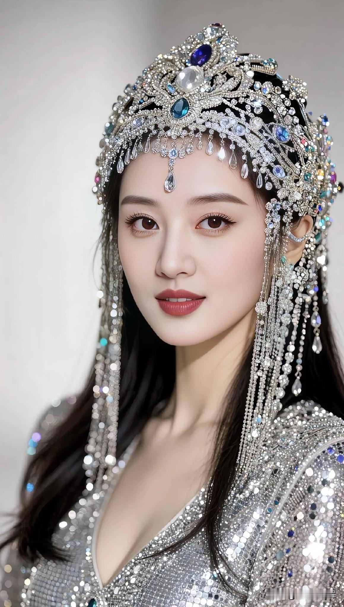 银辉缀满肩头，她如星河倾泻。冠冕垂落流光，眸中盛着静谧的月。每一颗宝石，