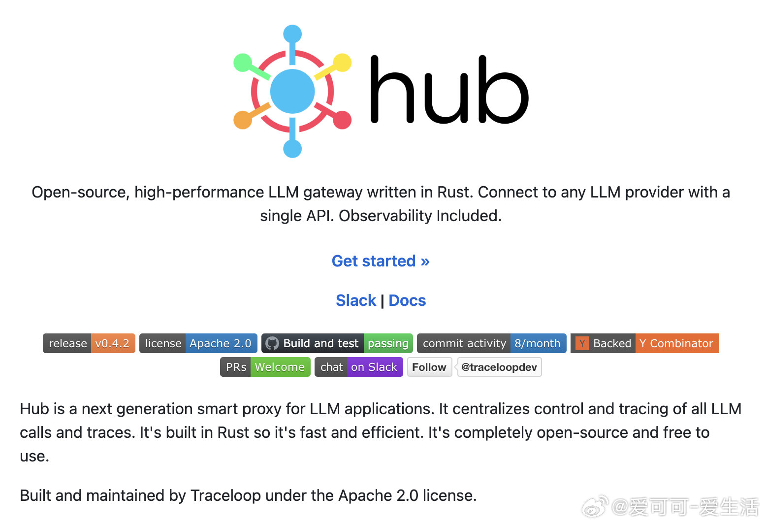 【[79星]traceloop/hub：高性能LLM网关，用Rust打造，自带O