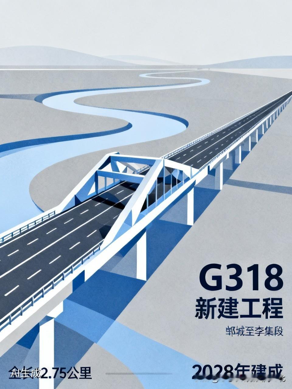 G318武汉市新洲区邾城至李集大桥段新建工程，项目全长12.75公里，总投资约1