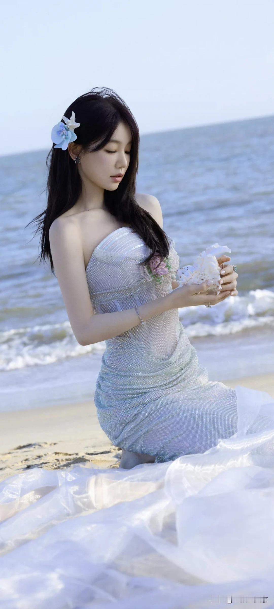 徐梦洁壁纸～海边的纱裙少女！