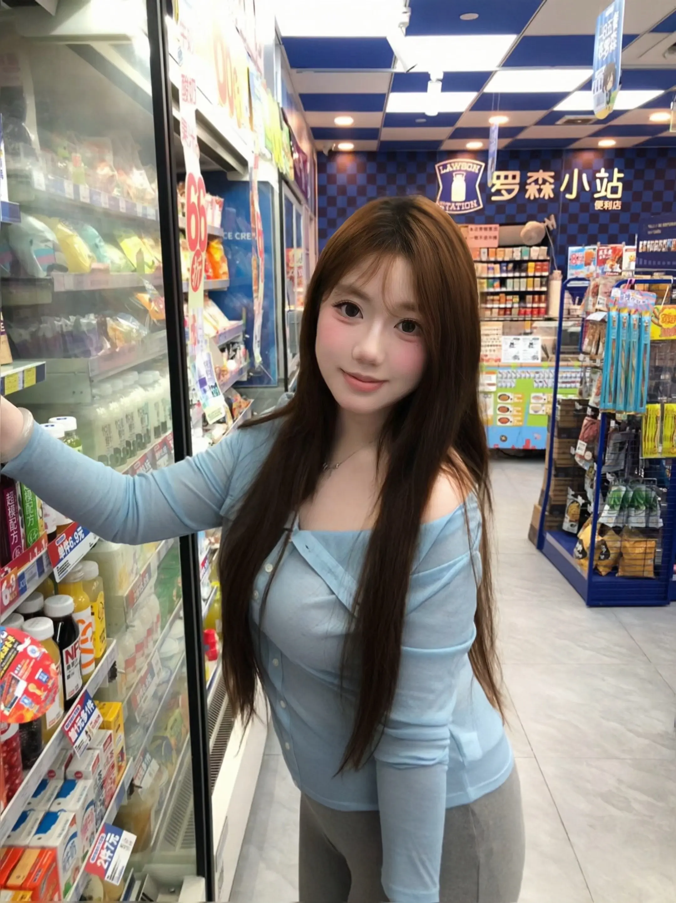 甜妹ootd 便利店拍照 今日份清纯风穿搭
