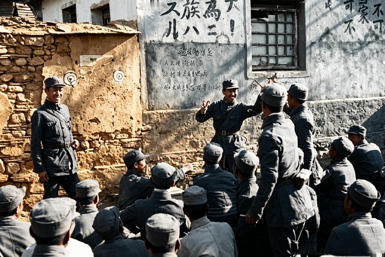 这是抗战时期八路军战士们开展的戒烟教育。为了突出吸烟的危害。小黑板上列出了三条危