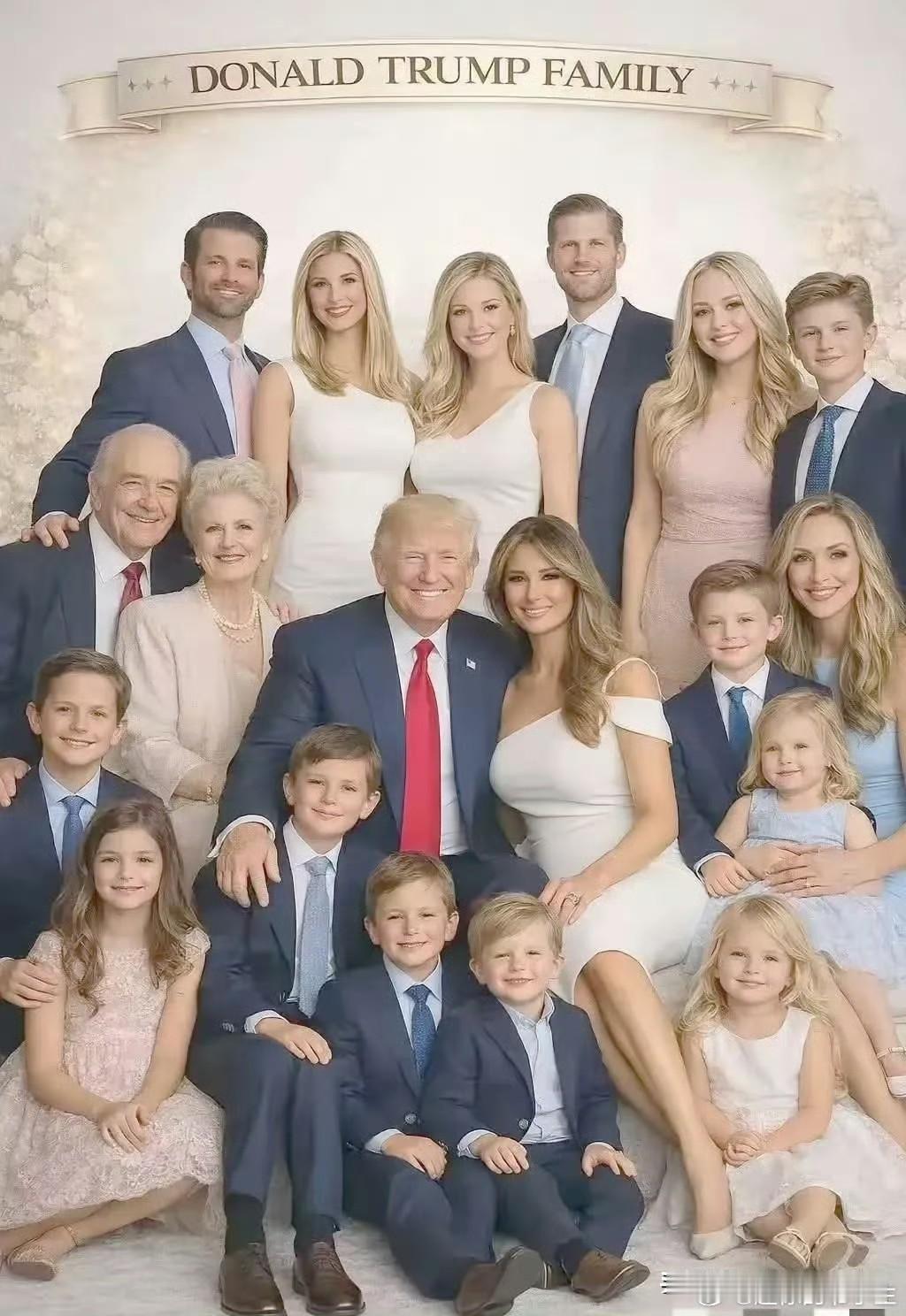 特朗普家族这合照清一色全白人啊，真是不带一点串色的啊[滑稽笑]。放在美国这个种族