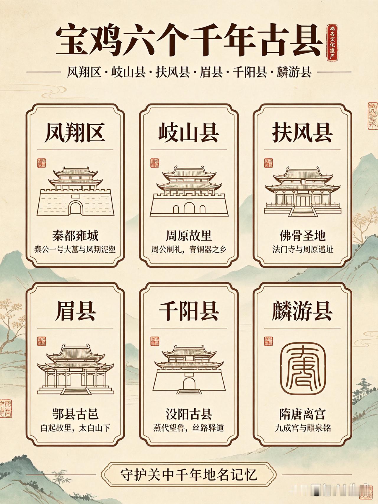眉县领先宝鸡6座千年古县之最，六县区个个底蕴深厚。陕西省第一批地名文化遗产名录