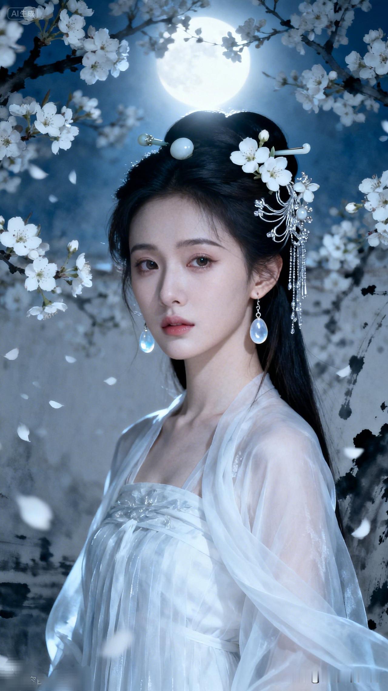 月华如练，花影入梦。古典淑女有什么特点月夜花下美人，古风韵味十足