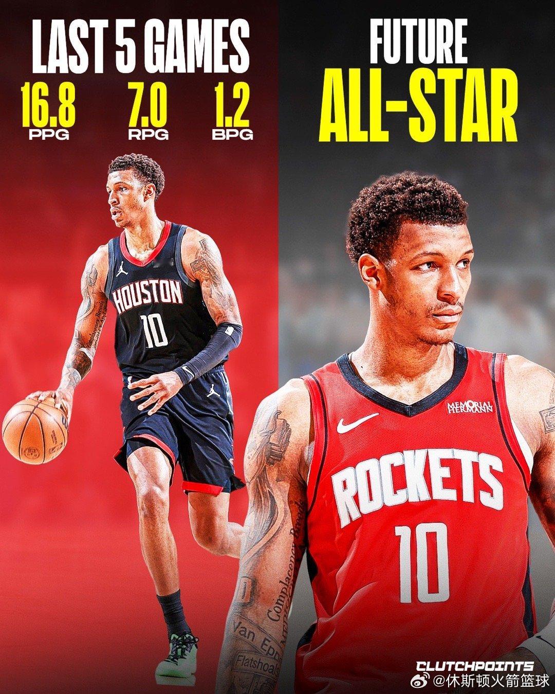 贾巴里·史密斯正在成长为火箭未来的全明星⭐他本赛季的飞跃式进步有目共睹，随着比赛