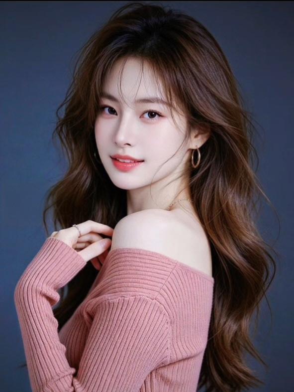 温柔甜美的少女，粉色毛衣搭配自然妆容，尽显青春活力！🌸💕