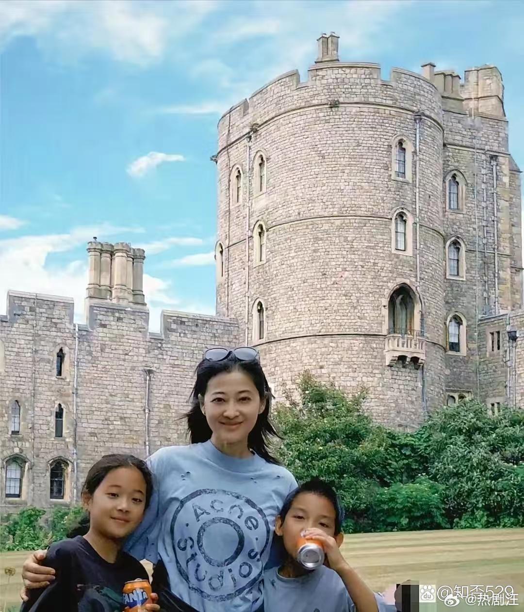 梅婷和两个孩子的合影。女儿和妈妈好像啊，长大后绝对是大美女。儿子帅气可爱，一家都
