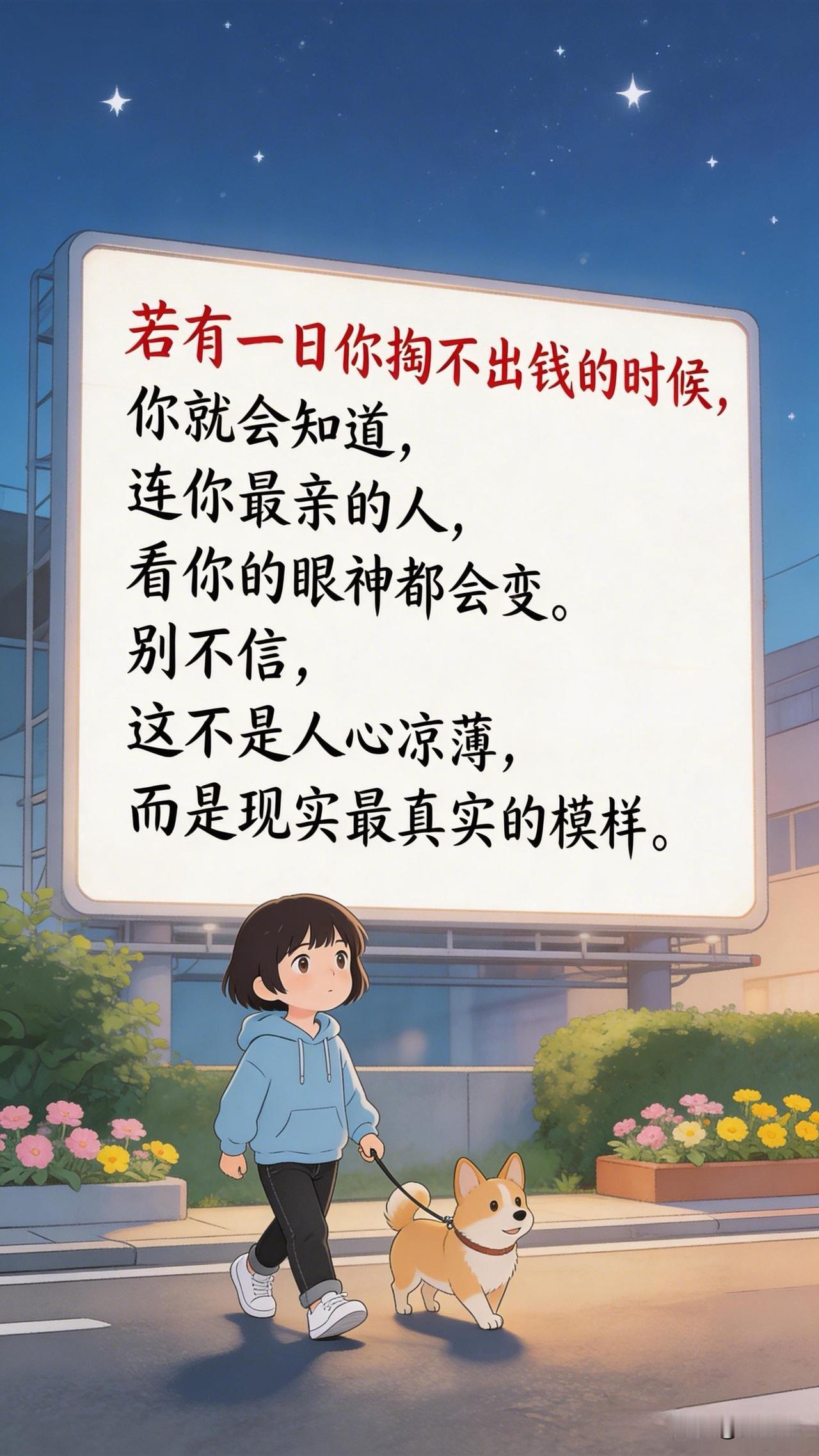 若有一日你掏不出钱的时候，你就会知道，连你最亲的人，看你的眼神都会变。别不信，这