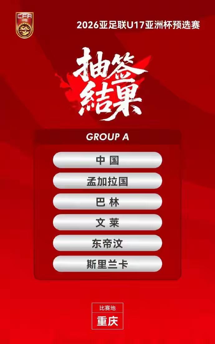 u17亚洲杯抽签出炉，国足与孟加拉、巴林、汶莱、东渧汶和斯里兰卡同分一组，又有点