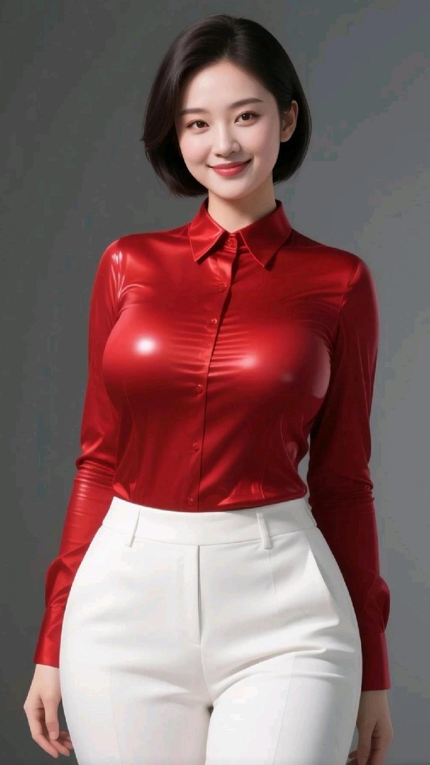 红衣映笑颜，白裤衬风姿。