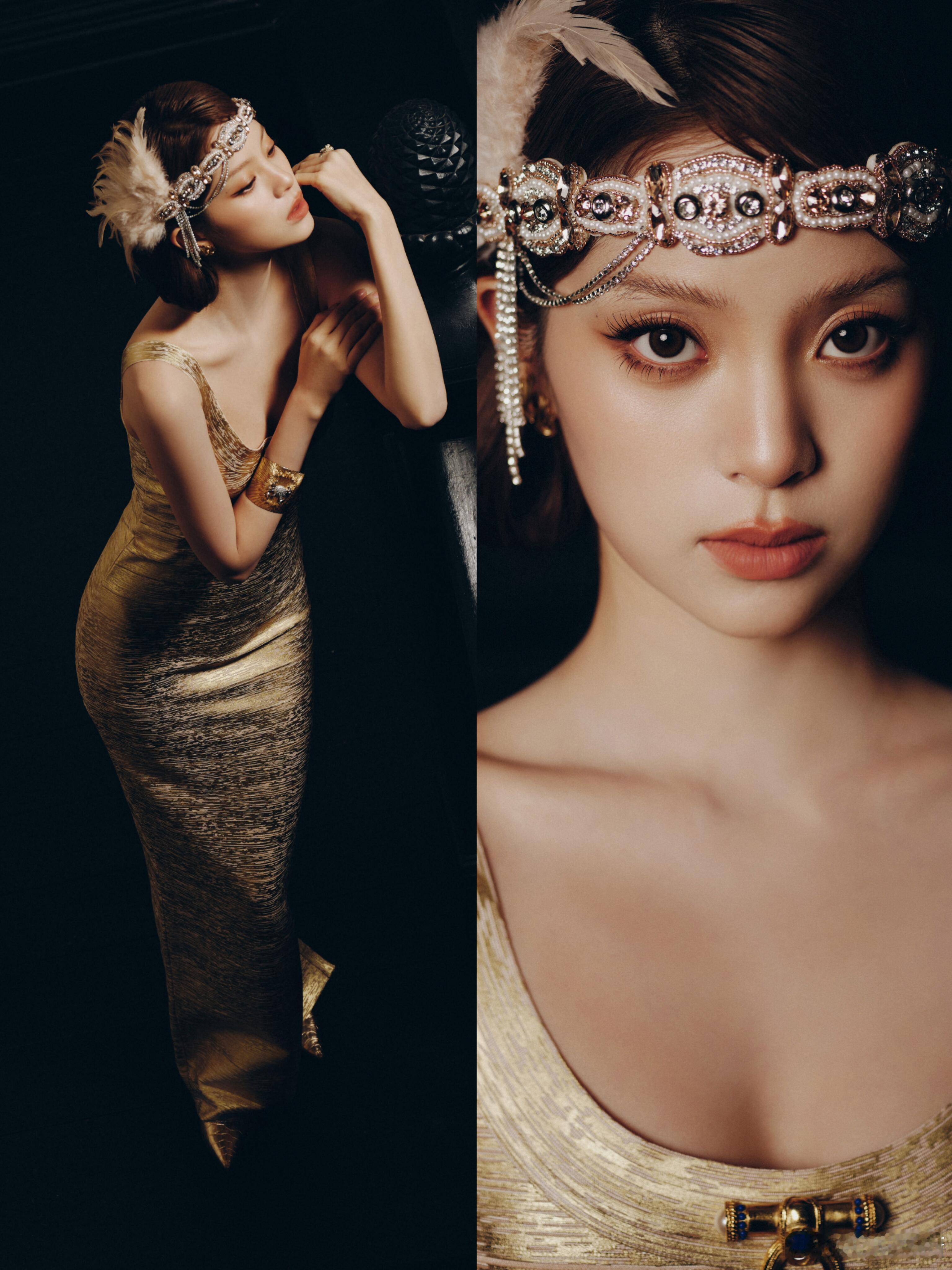 欧阳娜娜这次活动造型绝了！金色盖茨比风直接封神，审美和风格都拿捏得死死的~