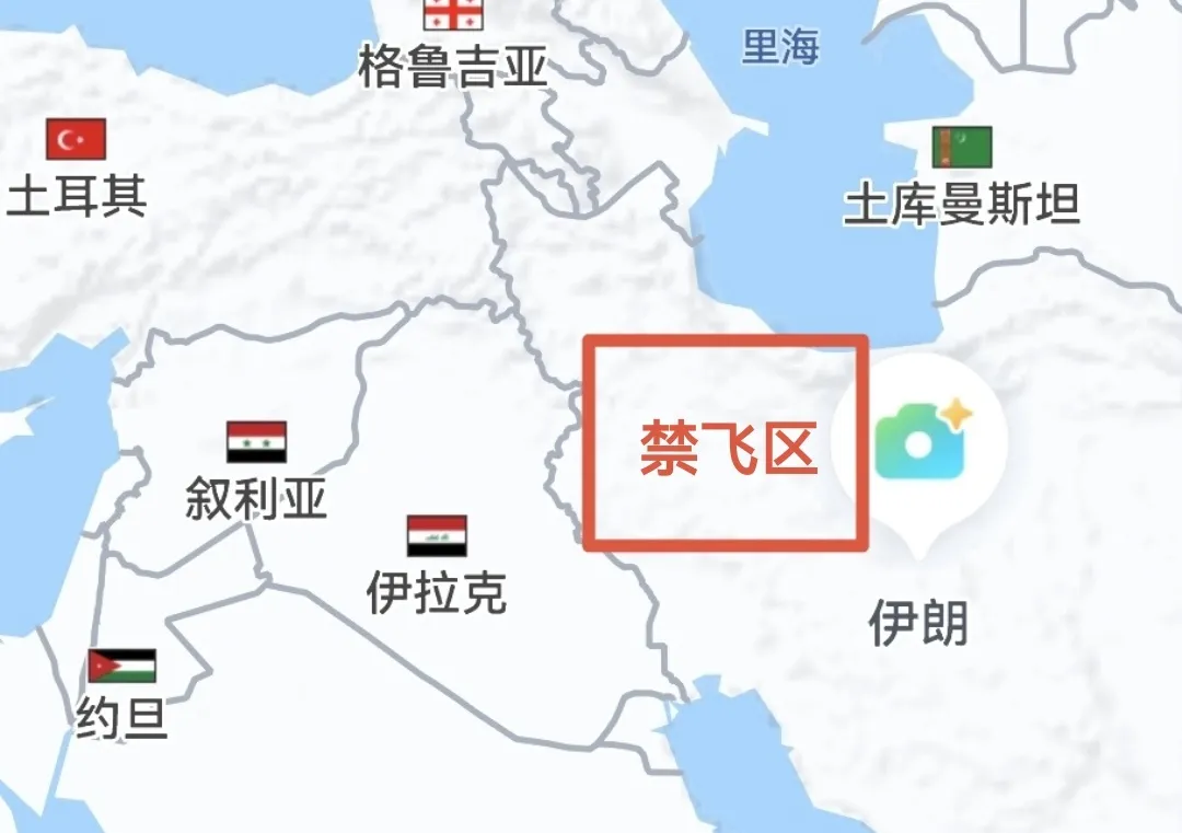 伊朗突然关闭了其中部和西部领空，尽管局势紧张，邻国叙利亚和伊拉克的领空依旧对以