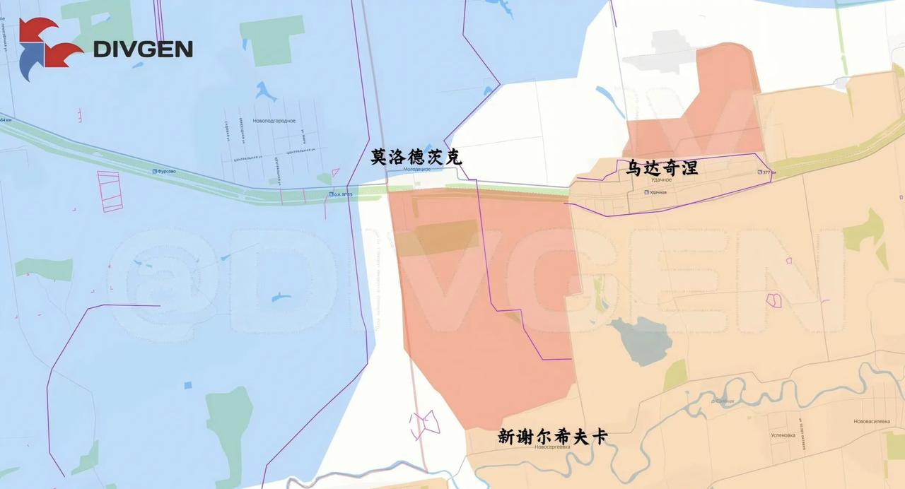俄军在红军城西南乌达奇涅方向的进展。乌军防线四处漏风，俄军是到处能捅，搞得乌军顾
