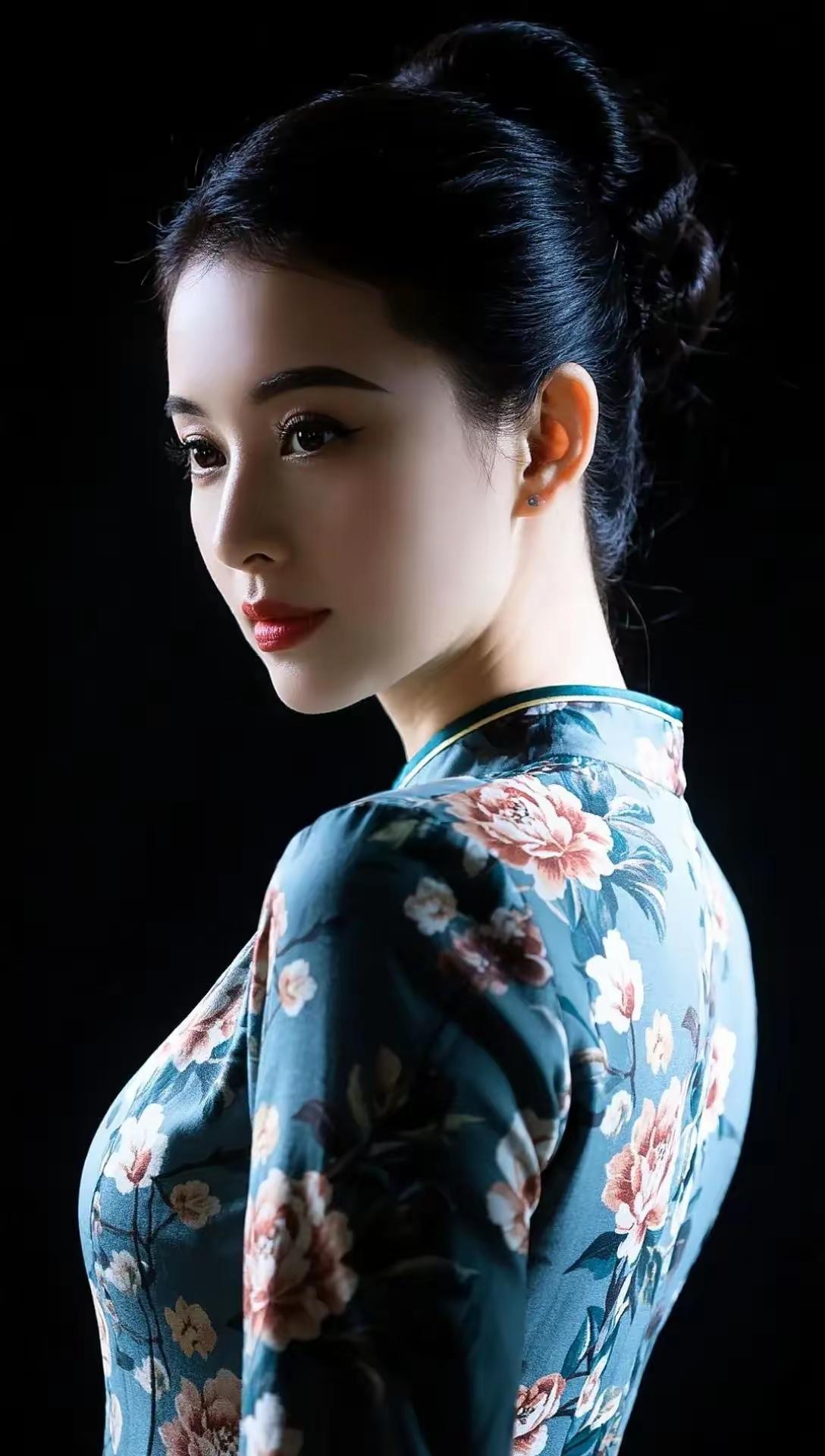 盘发侧影好美