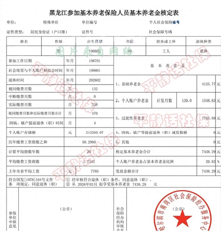 黑龙江养老金！这张表哈，我对着看了半天，先说说整体感觉吧。这老哥是黑龙江的普通