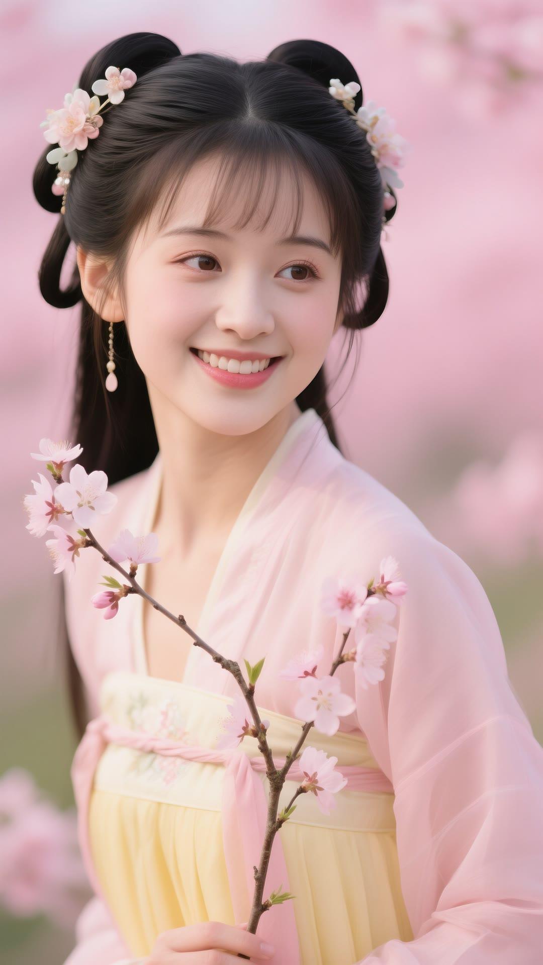 樱花树下，笑靥如花，春意盎然。