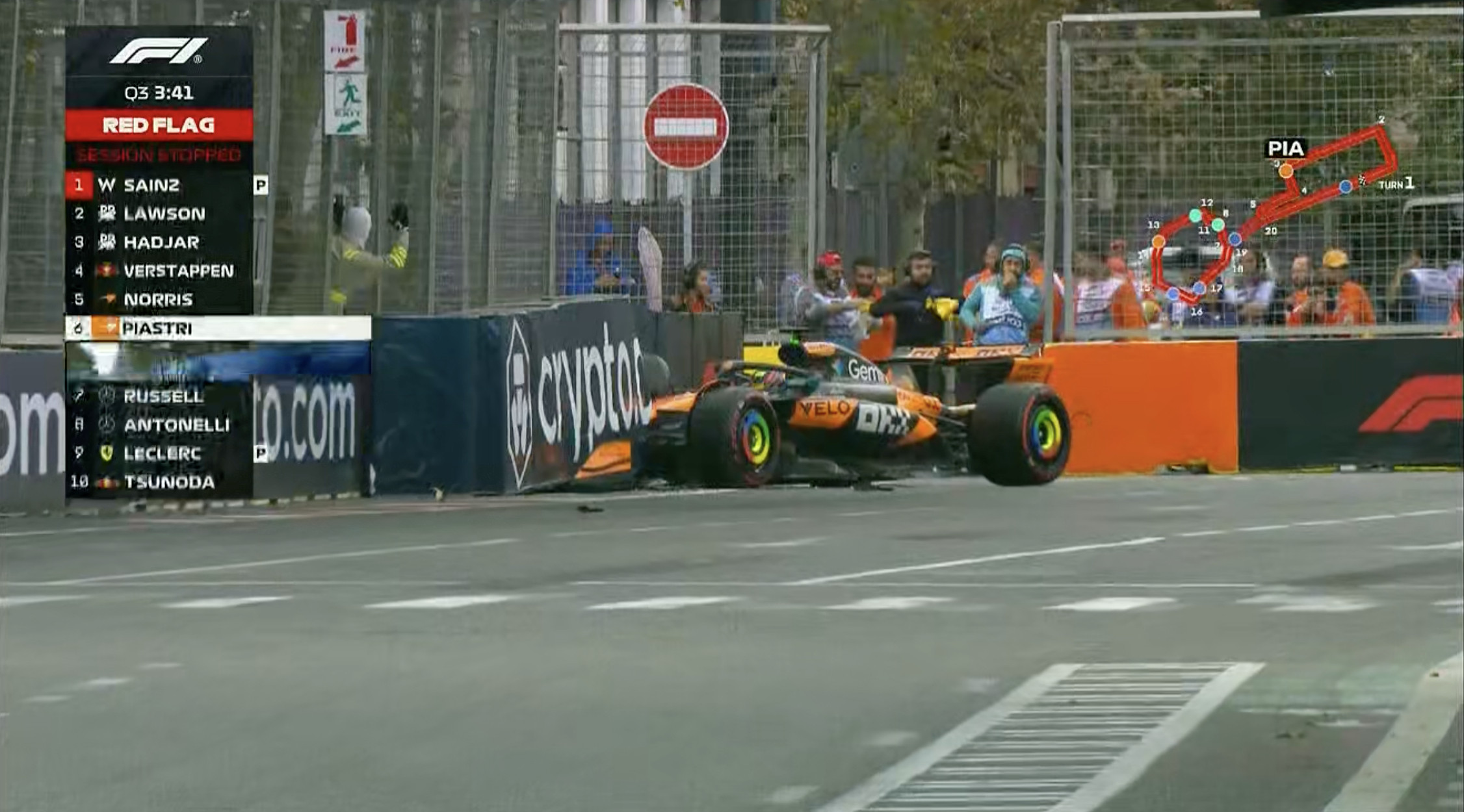 皮亚斯特里3号弯撞墙！第6次红旗！F12025F1阿塞拜疆大奖赛​​​
