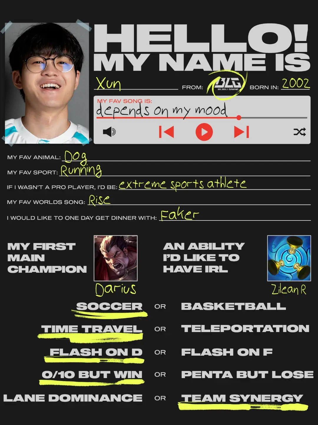 BLG全员选手信息表来了！一起看看选手们都有哪些生活&游戏中的喜好吧~BLG对战