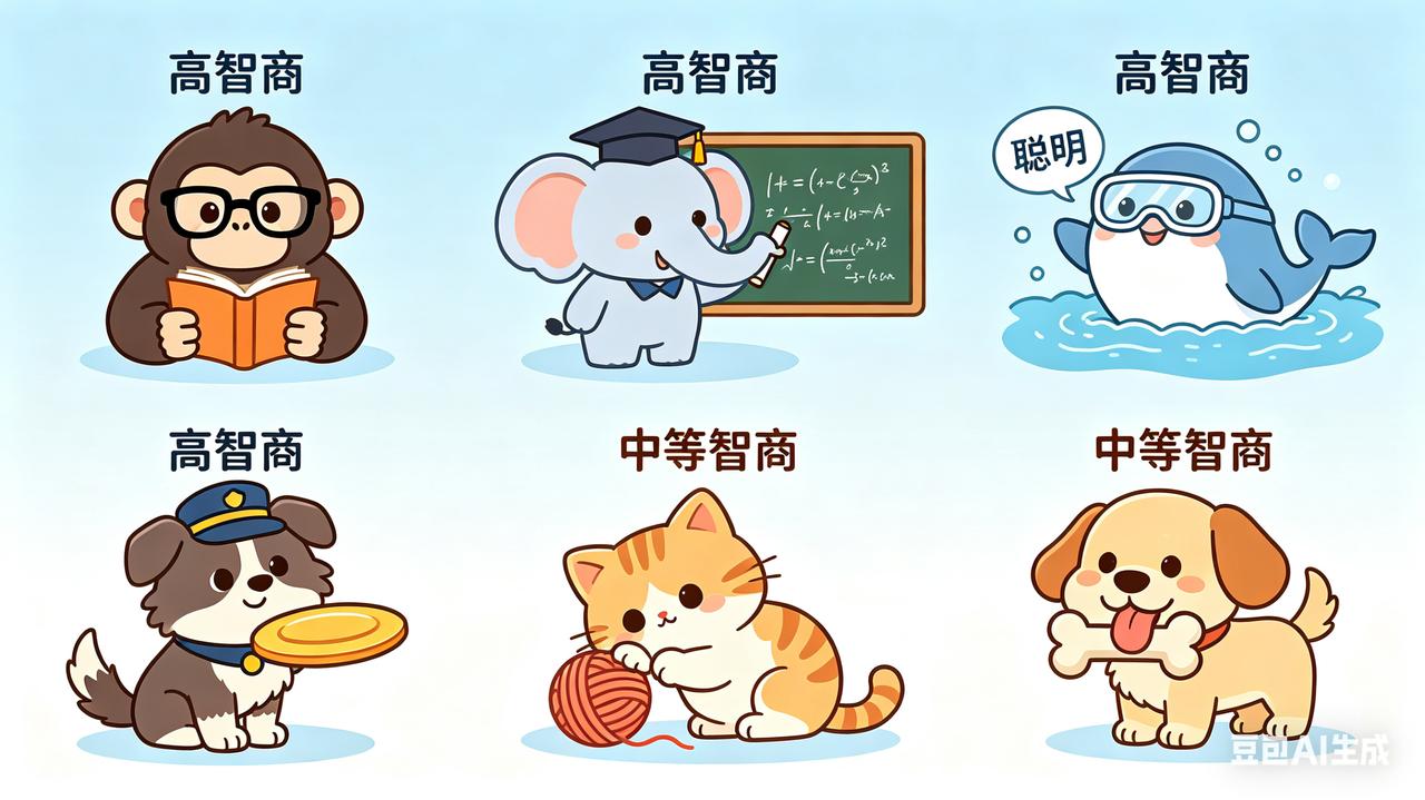 动物智商大比拼，大白话一瞅就懂1. 黑猩猩：智商最高，相当于7～9岁孩子，