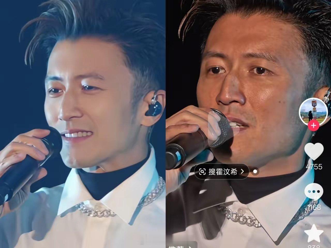 这是谢霆锋真实无美颜视频截图，眼尾有点塌，黑瘦，黑瘦的，脸上还有点斑，鼻子山根断