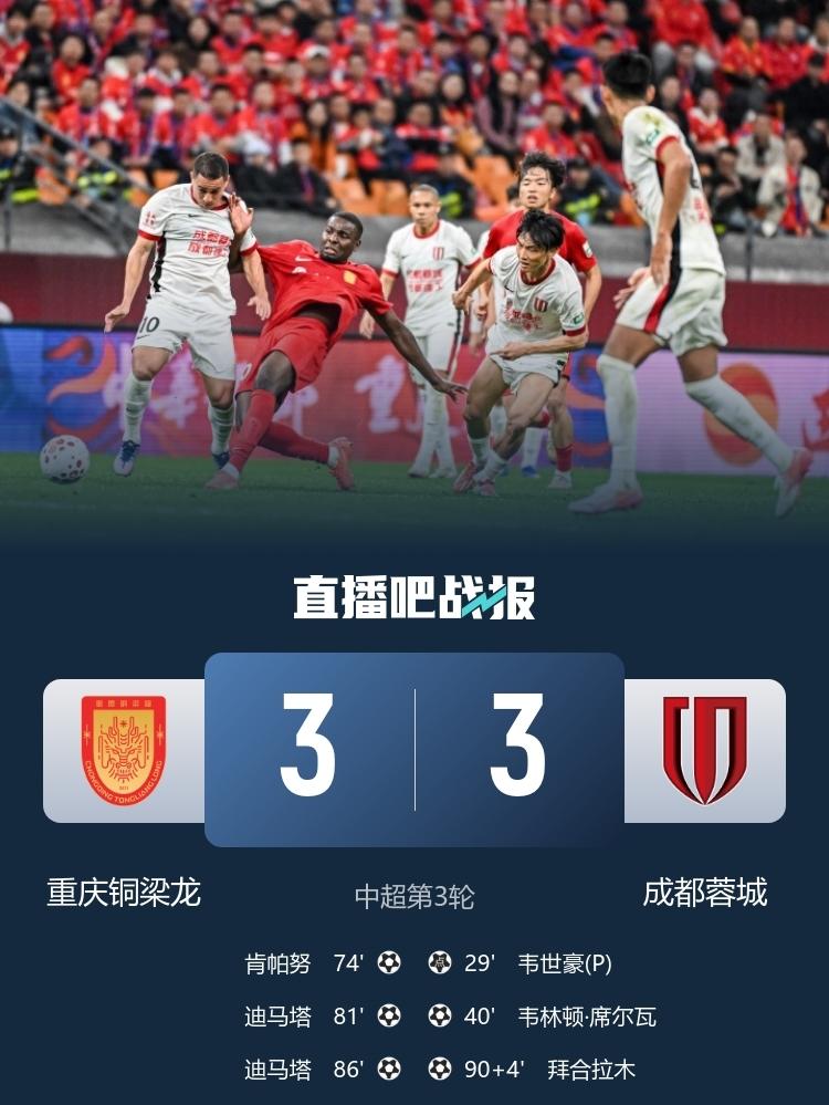 跌宕起伏！中超川渝德比：补时绝平+进球大战，重庆铜梁龙3比3成都蓉城本赛季中
