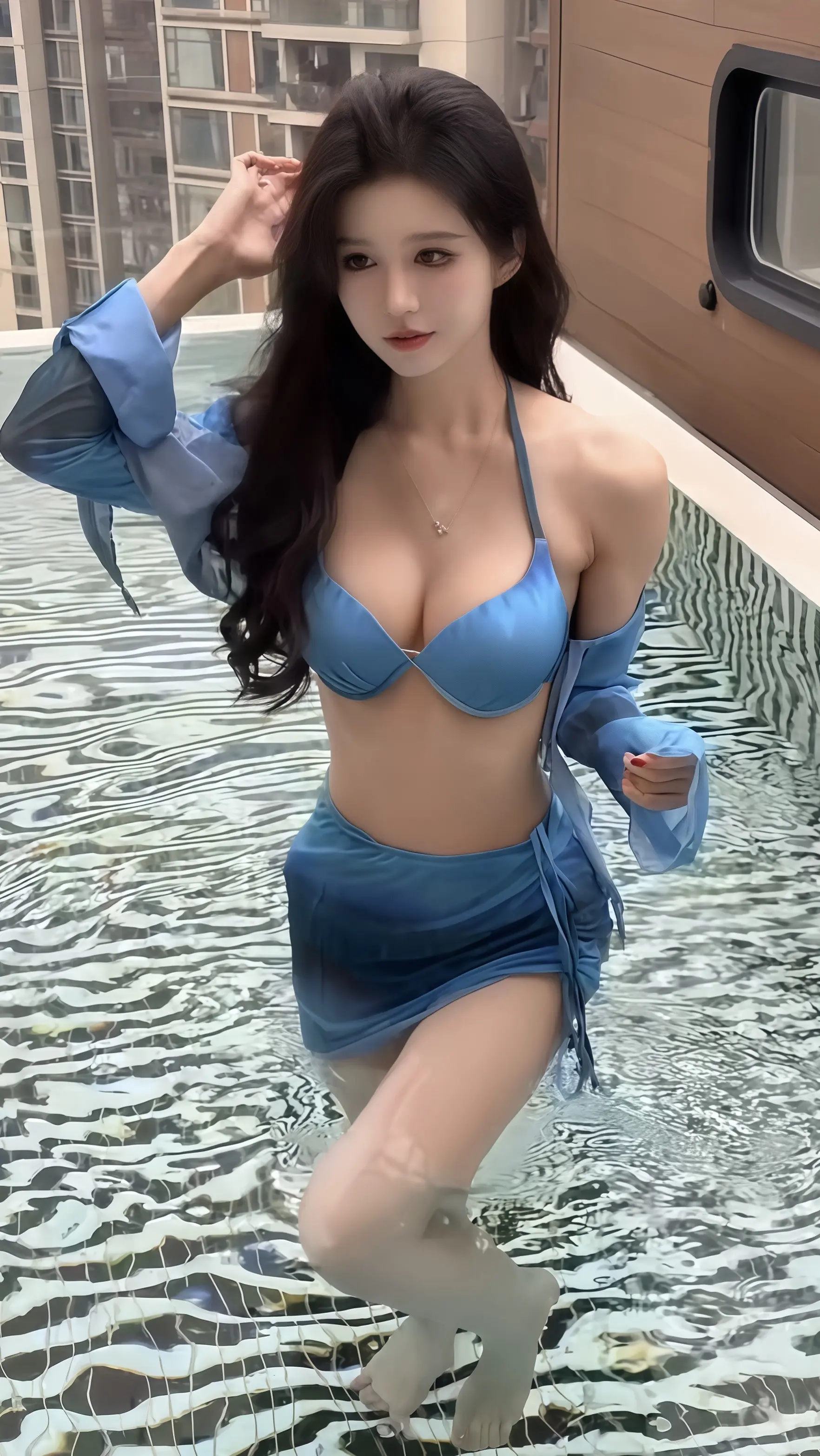 拍摄花絮 泳池美女 泳池拍摄 美女车模 泳装穿搭