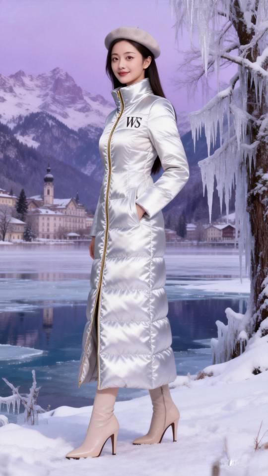 冬天里，瑞士某地的池塘竟然如此美丽，使得中国美女忍不住在此打卡留影！！！更让人惊