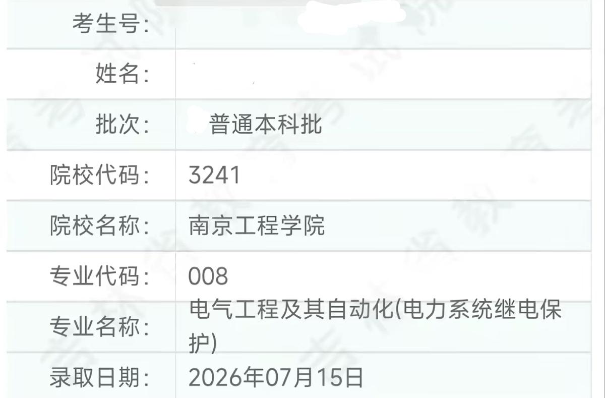 录取了，被南京工程学院电气工程及其自动化专业录取。听说进了南京工程学院的电气