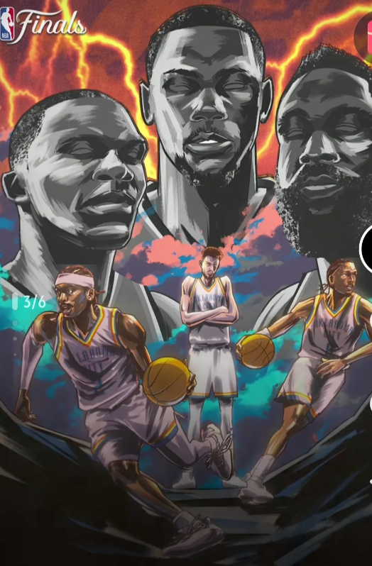 北京时间6月17日的NBA总决赛G5，雷霆队与步行者队员展开天王之战，雷霆3:2