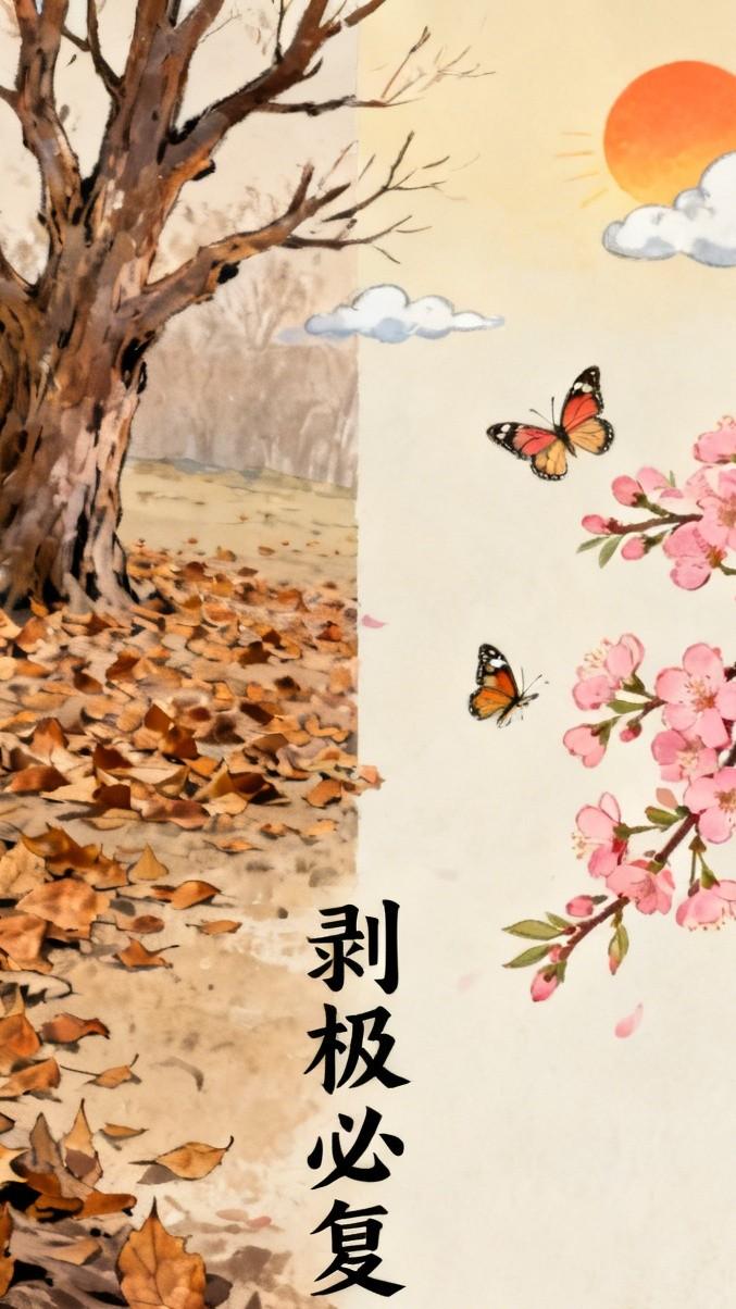 熬过冷冬迎来暖春…《易经》剥卦与复卦相连，昭示着“剥极必复”的真理。当落叶铺满大
