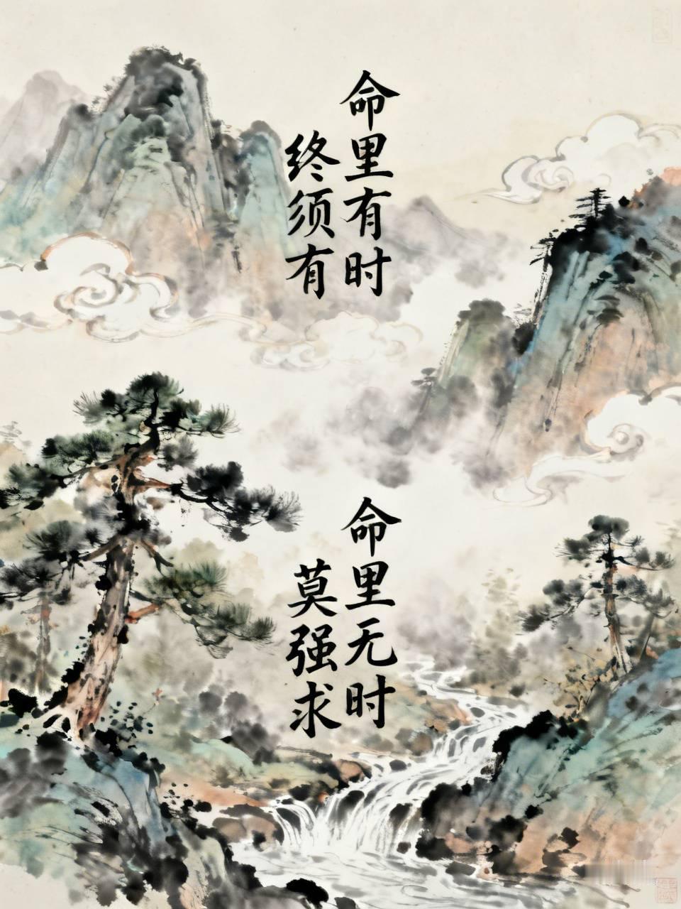 解析：此乃经典原配对联，平仄相合，句意呼应。其倡导看淡得失、随缘处世，通俗易懂，