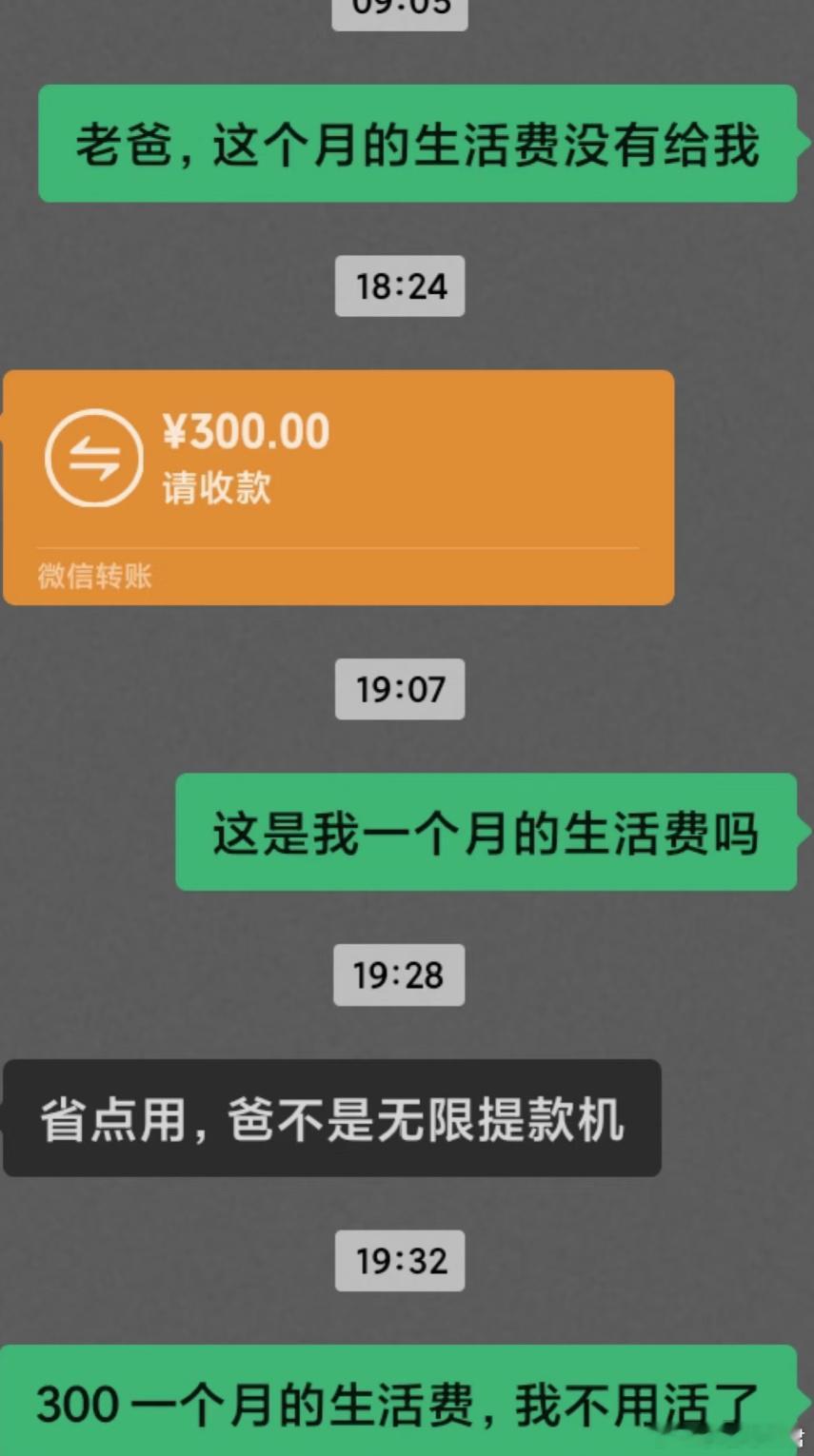 本来一个月是900的，跟老爸吵架了，就这样对我。我真是无力了，没有赚钱能力真是苦