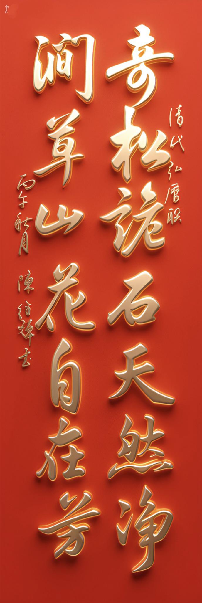 分享行书创作清代弘历对联，奇松诡石天然净，涧草山花自在芳！淡墨行书行书名言警句