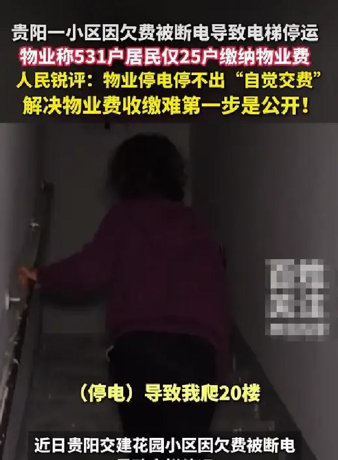 物业停电停梯催费？错！业主不交钱，物业该这么做贵阳小区停电停梯后，物业不是没