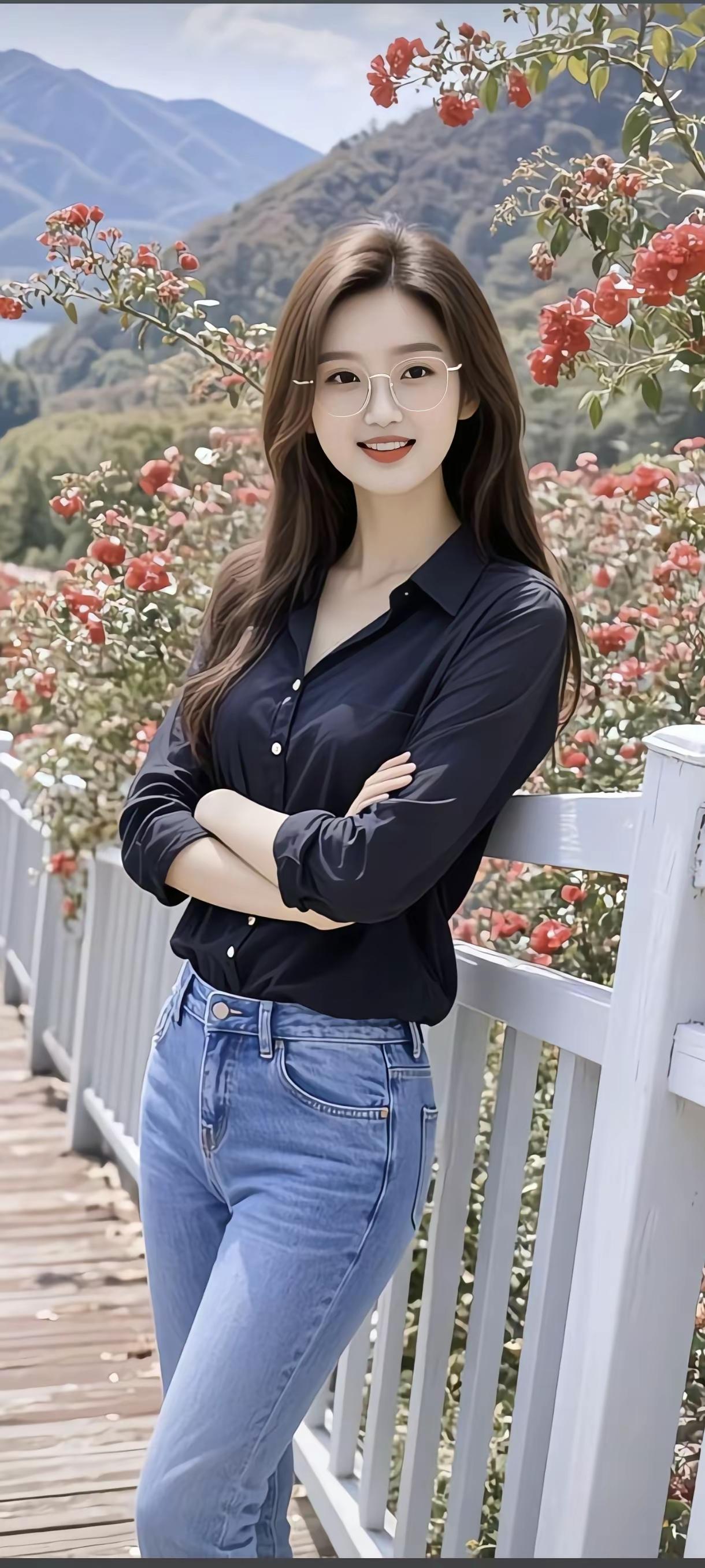 元气少女在花海中，微笑如春日暖阳