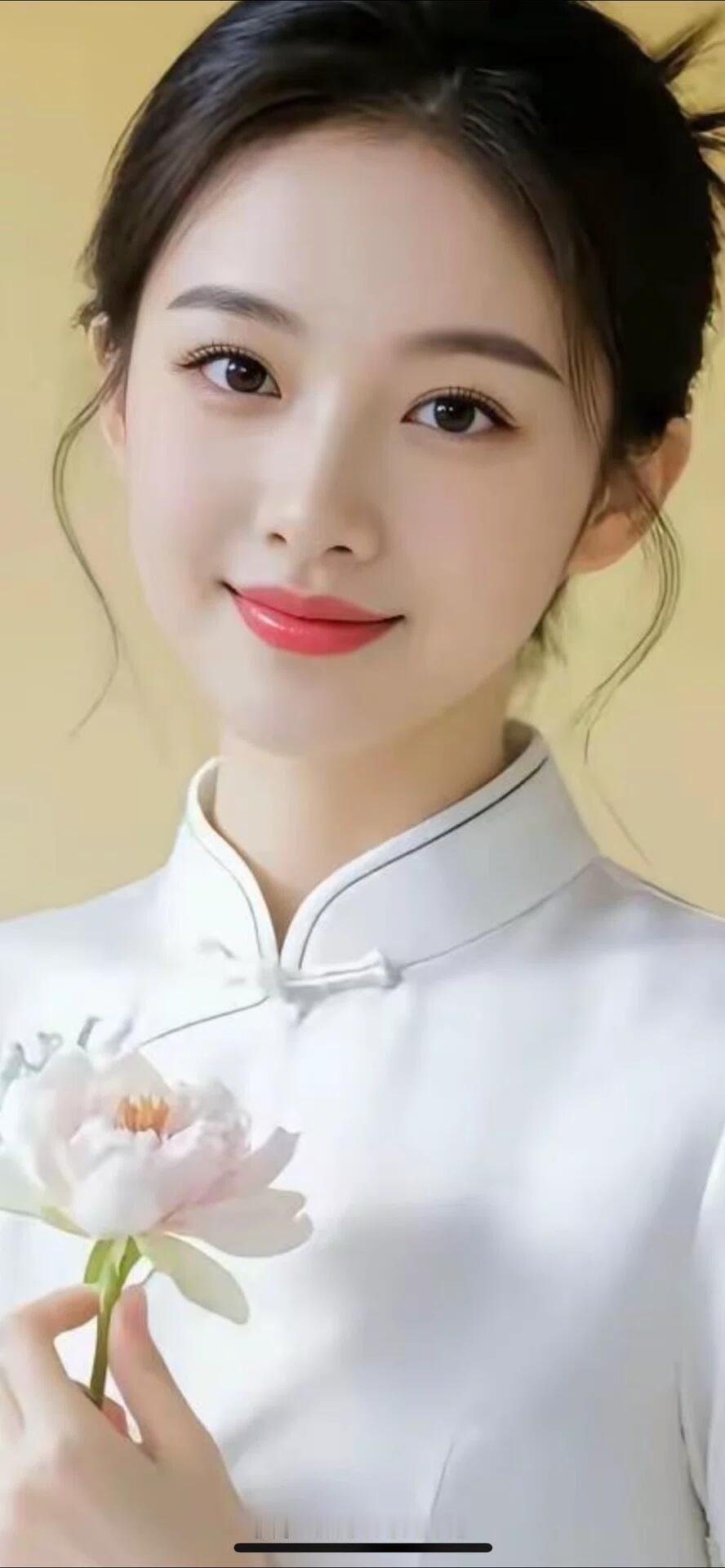 优雅旗袍少女，手持粉色莲花，清新脱俗，韵味十足。