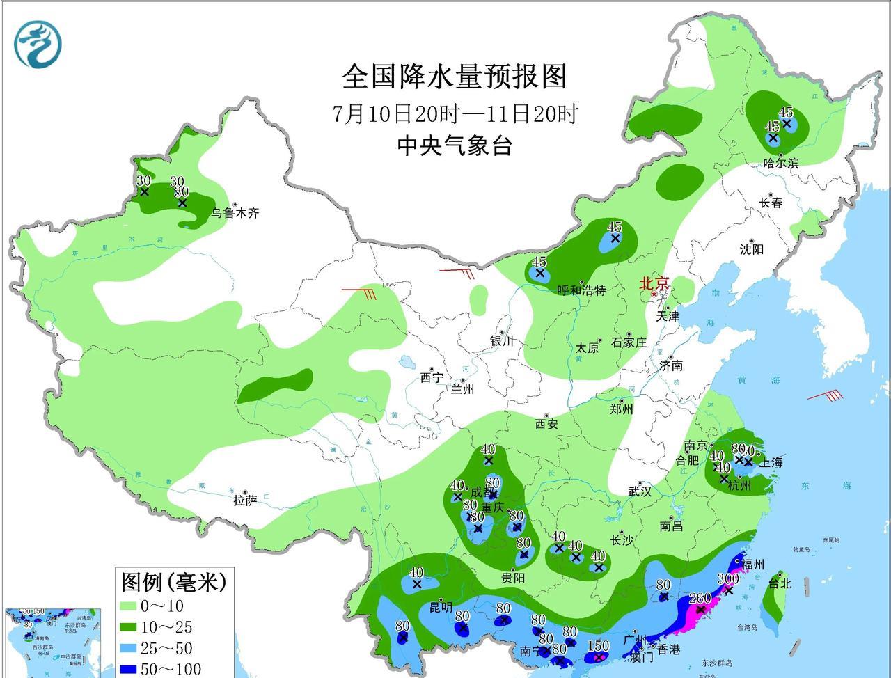未来5天，强降雨区域越来越小，总体上强度呈现逐步减弱的态势。对应中高空副热带高压