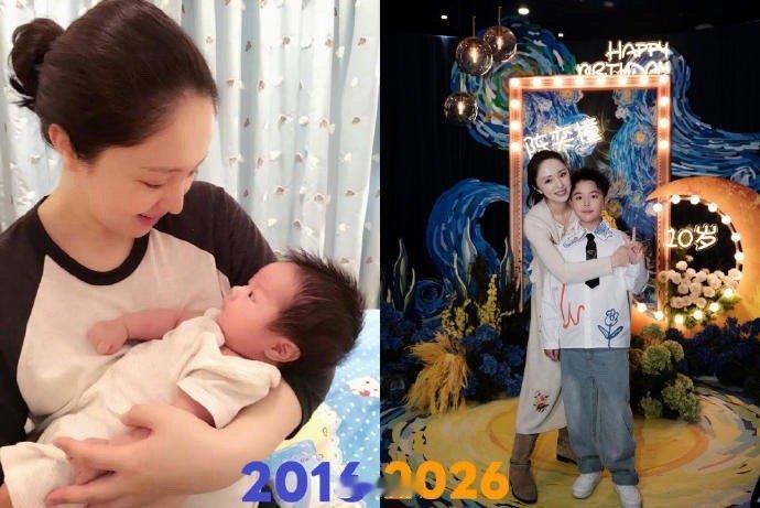 董璇带小酒窝赴朵朵十岁生日宴，两家人同框合照甜度拉满！青梅竹马挽手贴贴超亲昵，爸