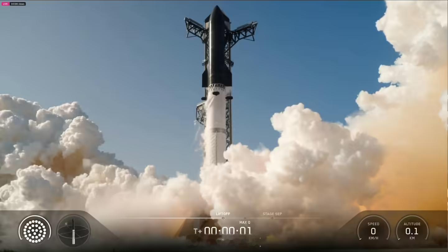 【SpaceX星舰实施第13次试飞，超重助推器按计划完成海上回收着陆】美国太空探