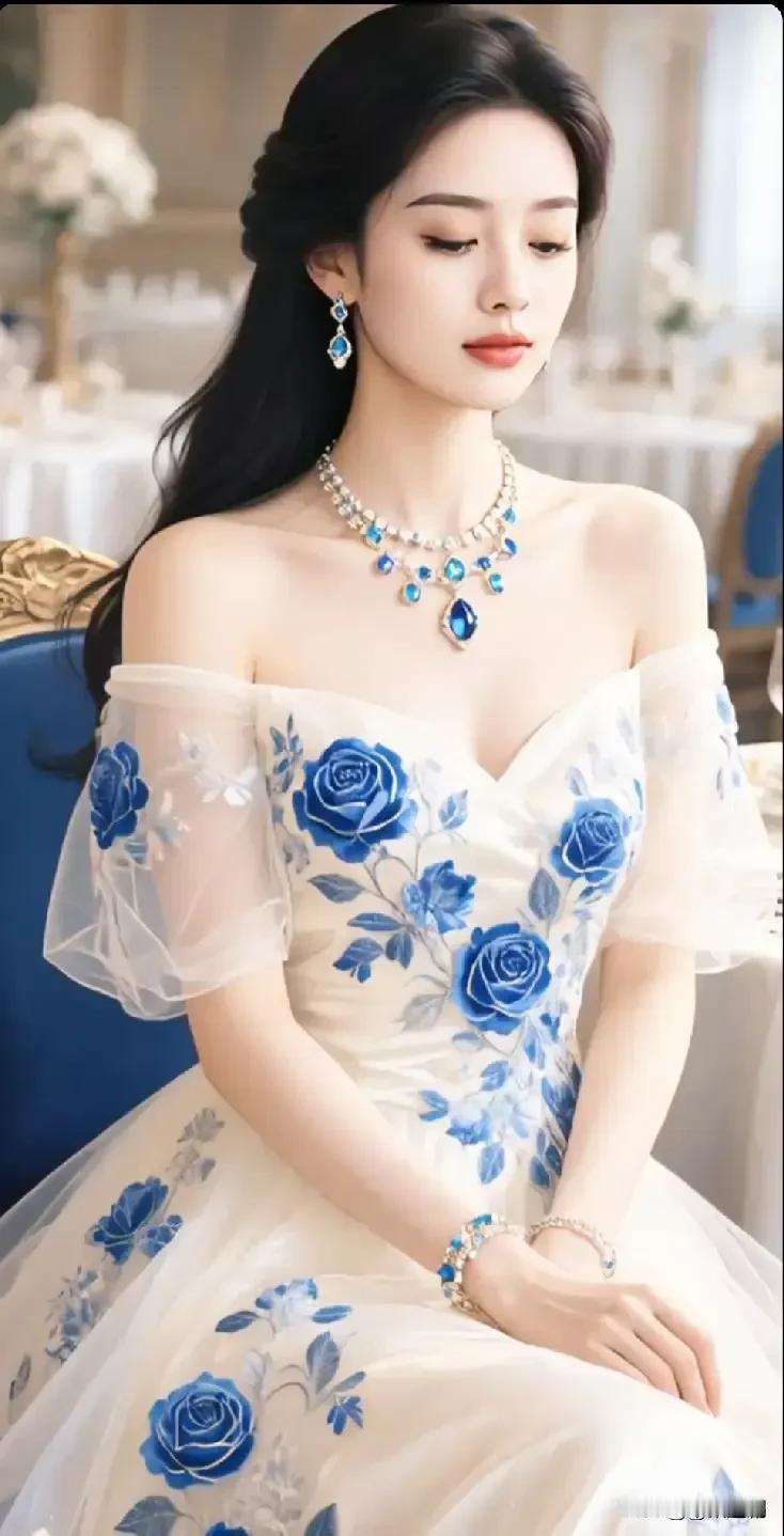 蓝玫瑰绽放在纱裙之上，宝石的光泽揉进优雅，这一刻是属于自己的公主时刻💙