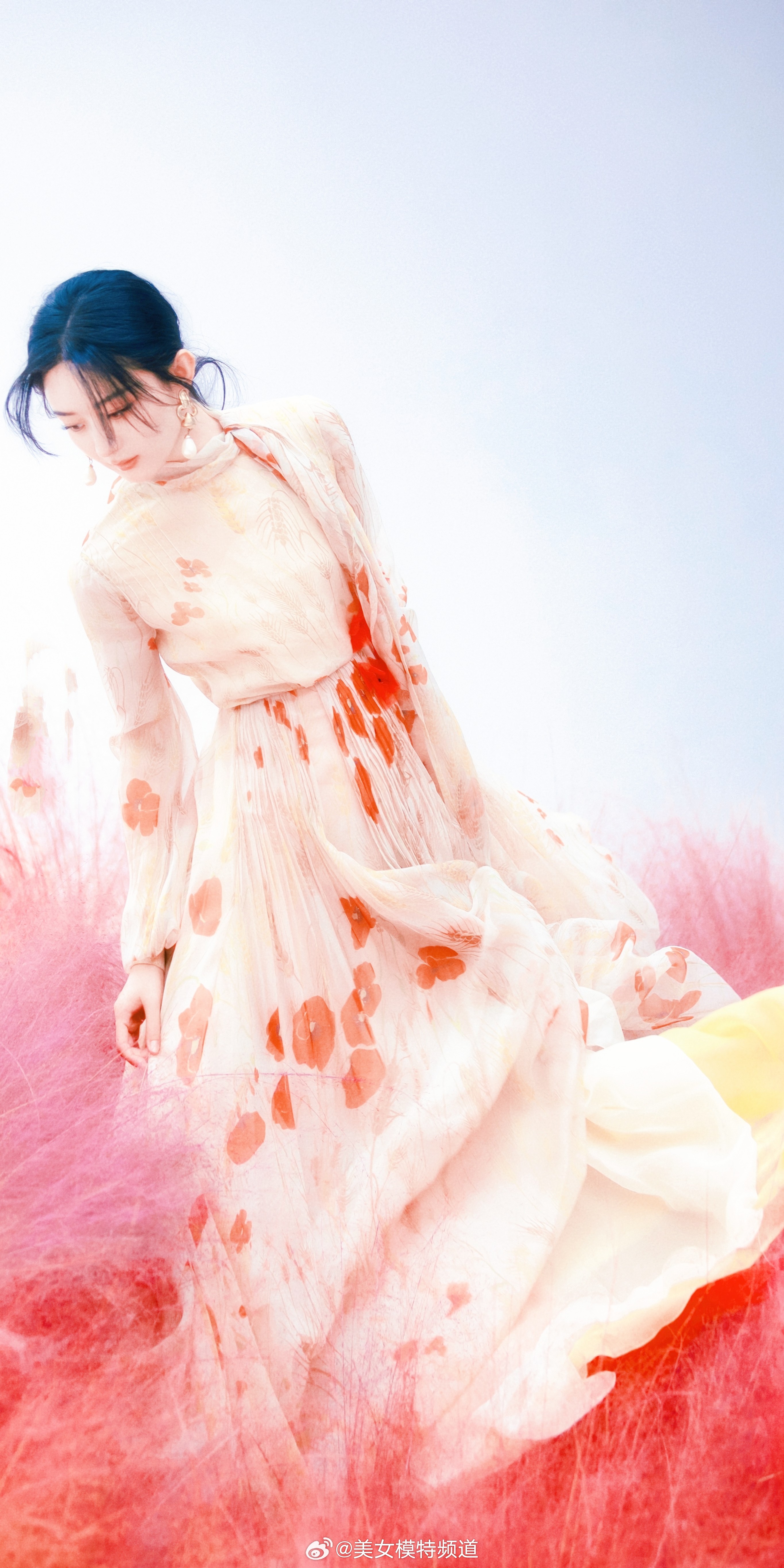 赵丽颖写真麻花辫花朵裙