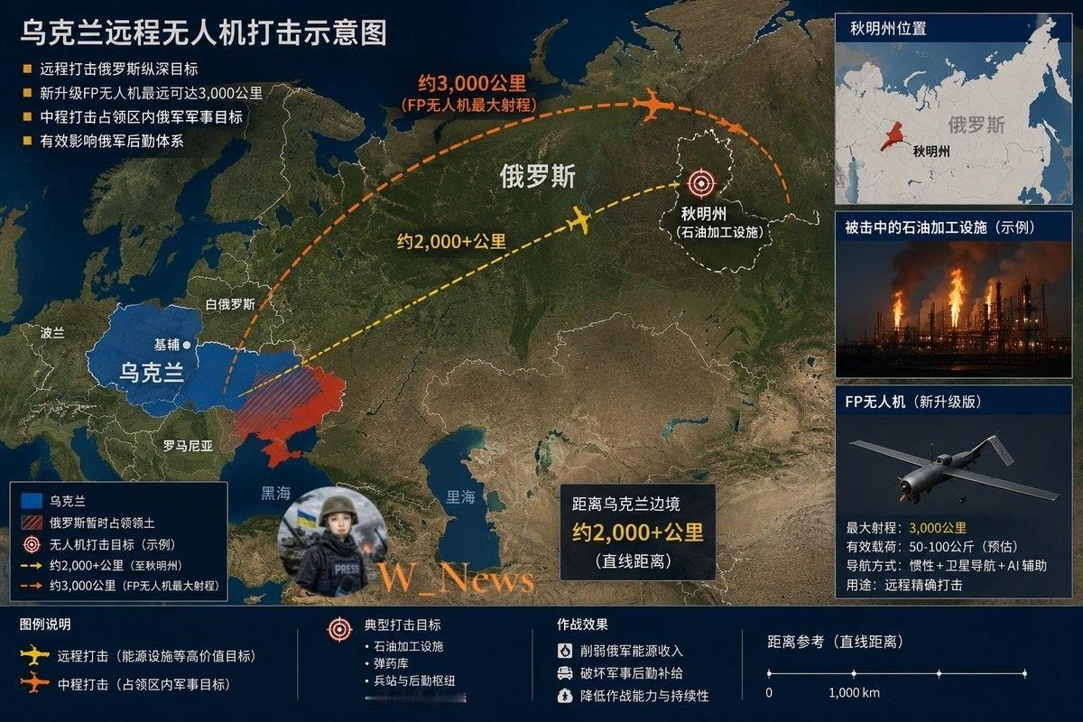 乌克兰FP无人机，又打出新型战果，居然压着最高航程飞行，再次袭击了俄罗斯纵深！