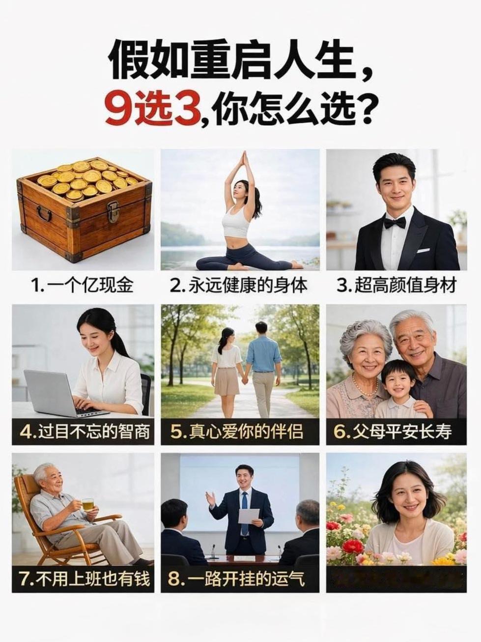 假如人生可以重启，并且可以实现其中三件事，你会选择那三件？