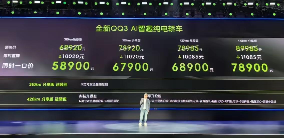 奇瑞QQ3这次要成了，全系比预售价下调了超万元，看来被零跑A10刺激到了，要是不