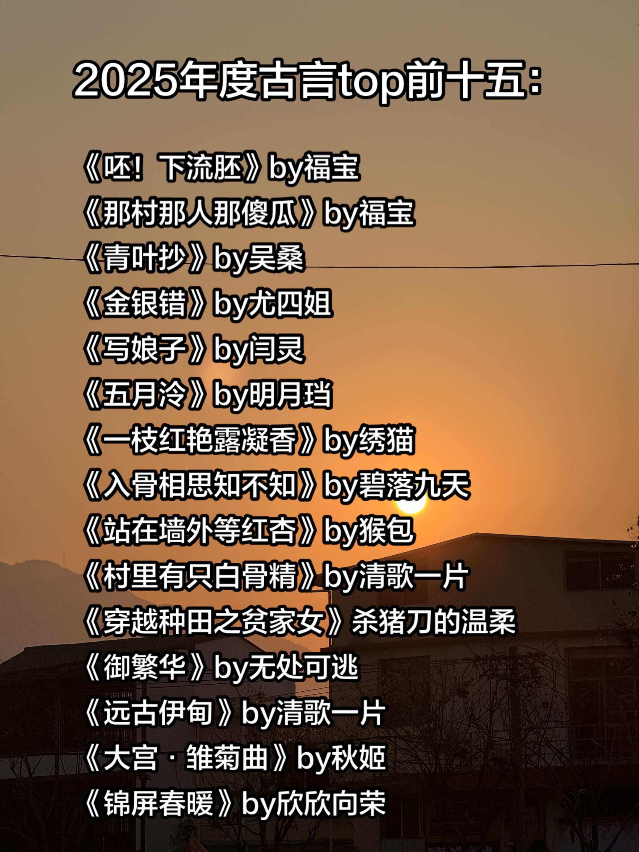 2025年度古言top前十五