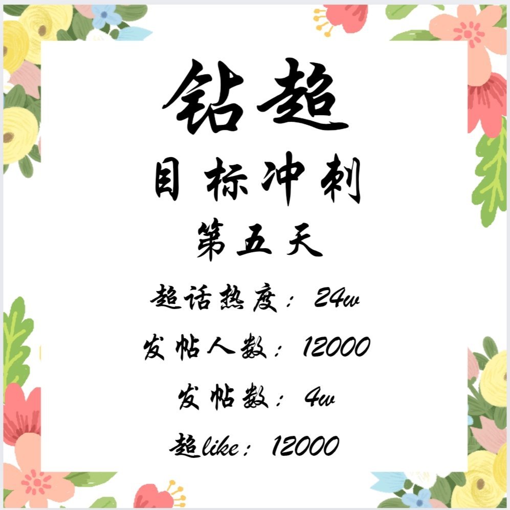 【重要！维持钻超第六十三周第5️⃣天】今日目标⏬超话热度：24万目前1